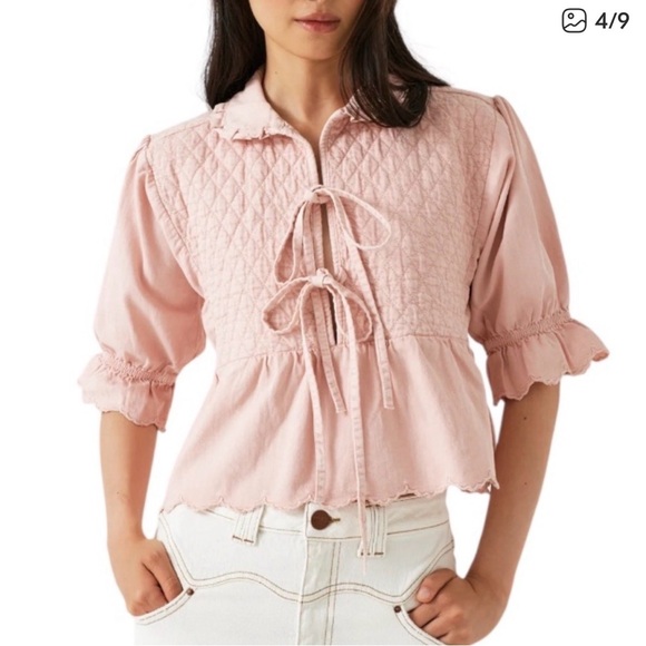 Seventy + Mochi Heidi Blouse Pink Dawn Pink Quilted Women's Top - Picture 2 of 5